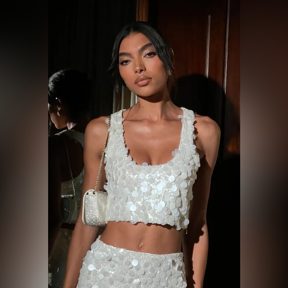 Meshki White Sequin Mini Dress